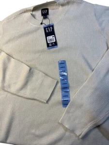 Gap Mens Waffle-Knit Long-Sleeve Crewneck Sweater Ivory L - Picture 1 of 1