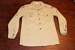 Boy Scouts of America BSA Men's Shirt Tan Medium Sewn Patches Long Sleeve - Picture 1 of 4