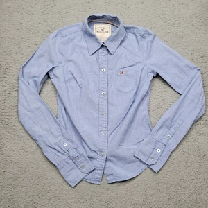 Hollister Shirt Girls Medium Blue Button Up Long Sleeve Top - Picture 1 of 11