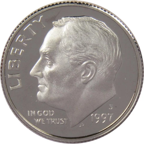 1997 S Roosevelt Dime Choice Proof Clad 10c US Coin Collectible Cover