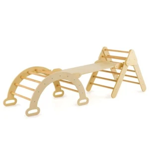 2-in-1 Kids Wooden Climbing Triangle Toddlers Baby Climbing Ladder w/Arch Ramp - Picture 1 of 12