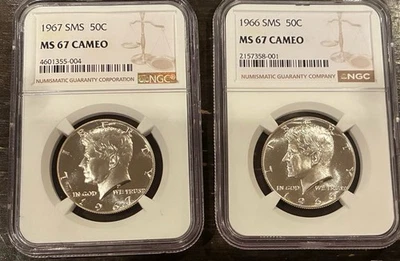 1966 SMS & 1967 SMS both NGC MS67CAM 50C Half Dollar Silver”Great Eye Appeal” - Image 1 of 2