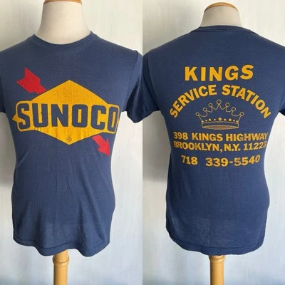 Camiseta Pequeña SUNOCO KINGS SERVICE STATION BROOKLYN NY De Colección Años 80 Pantalla Estrellas Foto 1 de 4