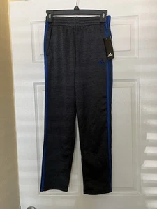 adidas Boys Athletic Track Pants Size M 10-12, Black/Blue Stripes - Picture 1 of 3