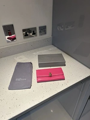 ALEXANDER MCQUEEN Magenta Leather Gold & Diamond SKULL Continental LONG WALLET - Image 1 of 4