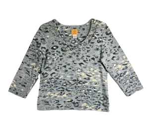 Ruby Rd Womens Gray Abstract Pattern Blouse Beaded V Neck 3/4 Sleeve Size S - Picture 1 of 7