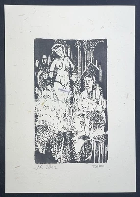 Erotischer Original Holzschnitt „Pigalle“ signiert AK. Schatz limitiert 99/100 - Bild 1 von 3