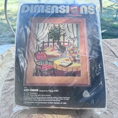 Dimensions Needlepoint Canvas “Cozy Corner”#2167 14”x18” Cat Flowers By M Smith - Image 1 of 4