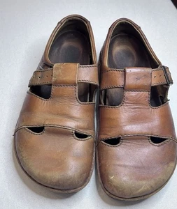 Birkenstock Shoes Women's Size 40 L9 Brown Leather Round Toe Buckle Strap Clogs - Picture 1 of 15