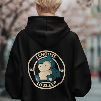 Pokemon Snorlax I Choose To Sleep Hoodie Funny Lazy Anime Graphic Sweatshirt Top - Image 1 of 4