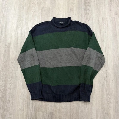 Suéter masculino vintage náutica gola redonda listrado 2XL pescador verde azul cinza  - Imagem 1 de 4
