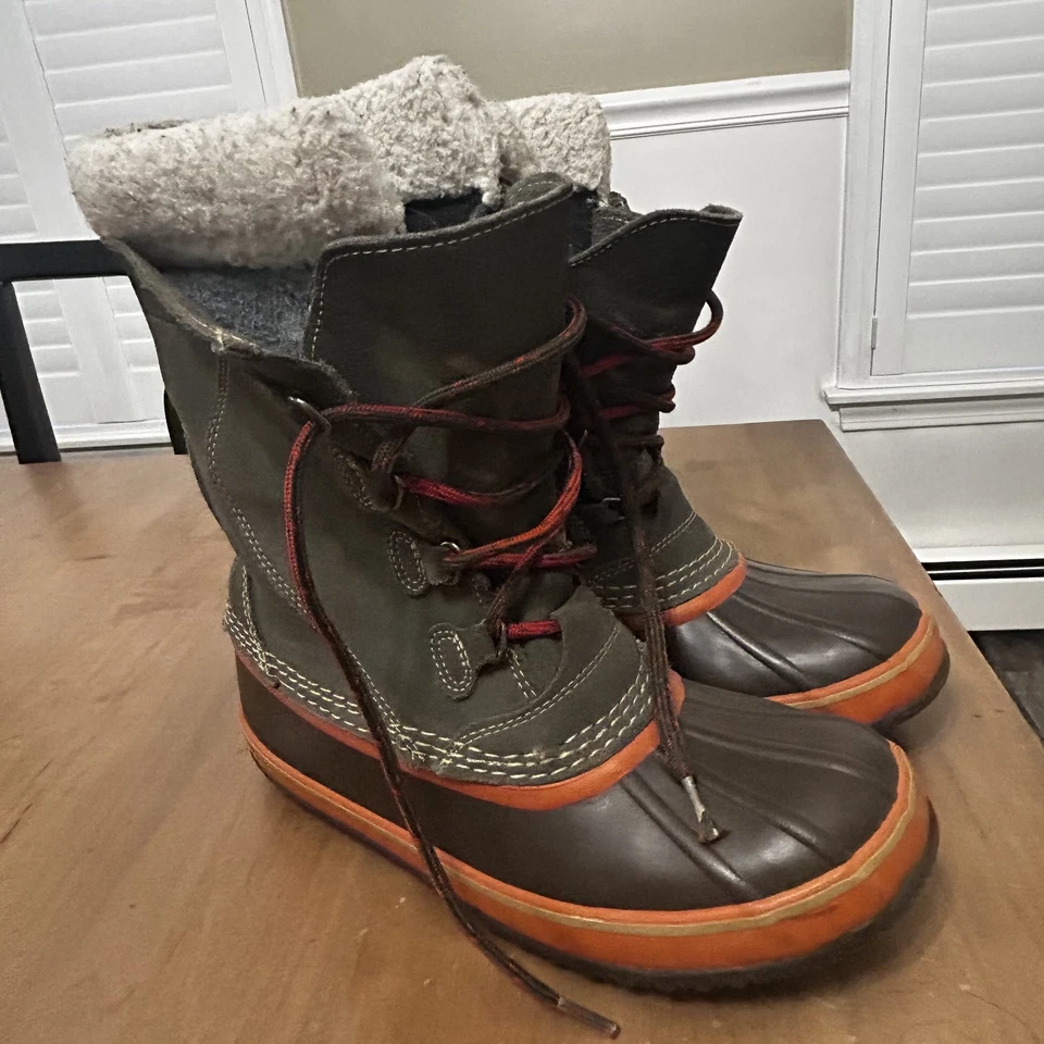 LL Bean Botas Niños 6 Marrón Naranja Aislado Impermeable Invierno Nieve Zapatos Sherpa Foto 1 de 4