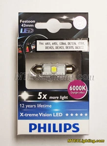 Genuine Philips 43mm 6000K 6411, 6451, 12866, DE3175, DE3022  LED Festoon Bulb - Picture 1 of 1