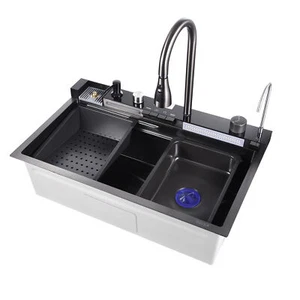 30" Flying Rain Stainless Steel Waterfall Kitchen Sink with Faucet Single Bowl - Picture 1 of 10