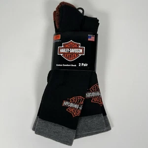 Harley Davidson Socks, Men’s Large, 2 Pair NEW! Made In USA Slightly Irregular - Picture 1 of 6