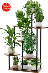 7 Tier Metal Plant Stand Tall Indoor Outdoor Flower Garden Shelf Brown - Picture 1 of 12