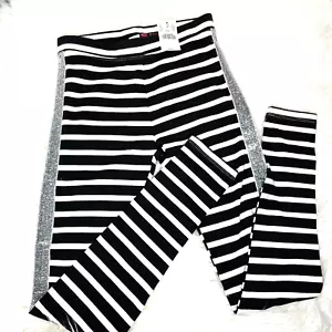 Crewcuts NWT Girls Metallic Side Stripe Full LengthLeggings Black/White Size 14 - Picture 1 of 4