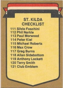 1985 Scanlens (121) CHECKLIST St. Kilda - Picture 1 of 2