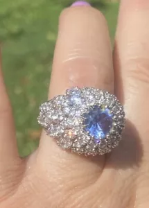 Charles Winston Sterling Silver Simulated Tanzanite & CZ Dome Ring - Picture 1 of 9
