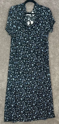 Jaclyn Smith Dress 1X Maxi Blue Floral Cowl Neck Short Sleeve Slinky NWT - Image 1 of 4