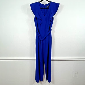Tahari Arthur S Levine Jumpsuit Women's 10P Royal Blue Wide Leg Flutter Sleeve - Picture 1 of 12