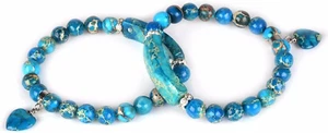Gem Semi Precious Gemstone Love Heart Charm Stretch Beaded Bracelet Unisex - Picture 1 of 1