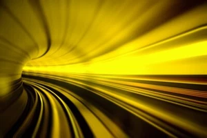 Photo Wall Mural-3D TUNNEL-(1151V)-NON WOVEN-Speed Gold Effect Sun Wallpaper XXL - Picture 1 of 1