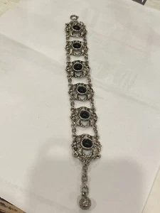 Vintage silberfarbene schwarze Steine Kettenarmband - Bild 1 von 8
