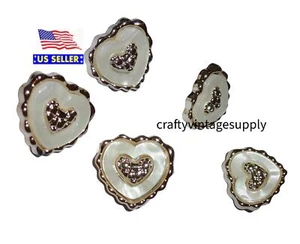 Corazón Oro Blanco 5 Piezas Borde Volante con Vástago 3/4" Botones Costura (T111) - Imagen 1 de 2