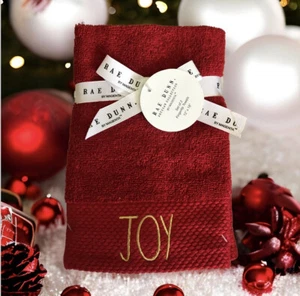 Christmas Rae Dunn Fingertip Towels Set of 2 Joy Bath Red Gold Embroidered - Picture 1 of 11