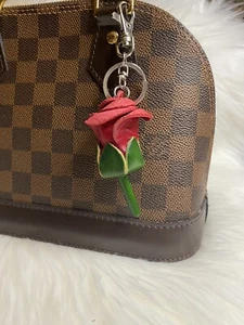 leather Rose Flower bag charm Keychain Car Key Fob handmade gift new - Picture 1 of 4