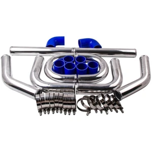 2.5'' 64mm Aluminum Universal Intercooler Turbo Piping Pipe Kit+Blue Hose Set - Picture 1 of 8