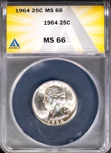 1964 Silver 25c Washington Head Quarter MS 66 Gem ANACS # 7726037 + Bonus - Picture 1 of 2
