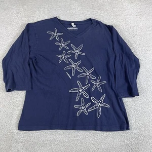Marushka Tunic Shirt Top Size 2XL Blue Starfish Graphic Cotton 3/4 Sleeve V Neck - Picture 1 of 8