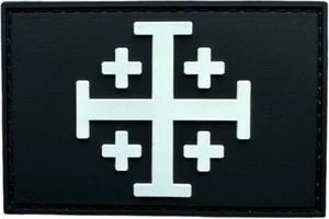 JERUSALEM KREUZ UNGLÄUBIGER KREUZRITTER TEMPLER SCHWARZ WEISS LEUCHTET PVC GUMMI HAKEN PATCH - Bild 1 von 3