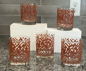 Vintage Tastesetter Old Fashioned Glasses w/Orange Textured Detail 4.25”H Qty 5 - Picture 1 of 6
