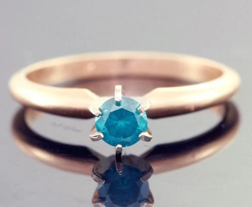 Anillo de compromiso solitario de diamantes azules naturales amarillo sólido de oro 14K boda Foto 1 de 1