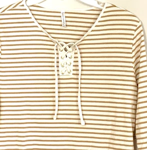 Passports Size Large Shirt Women's Tie Front Tan/Cream 3/4 Sleeve NEW Z1 - Picture 1 of 9