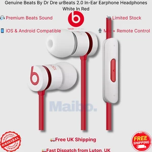 Genuine Beats urBeats 2.0 In-Ear Headphones – White Red – Mic – UK Stock - Picture 1 of 5