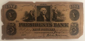 1852 5 $ "The Presidents Bank" Washington DC Schein - Neuheit Kopie - Bild 1 von 9