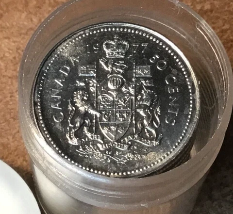 1977 BU 50 Cents Half Dollar Coin Canada Elizabeth II FROM BU ROLL, 1 coin Cover