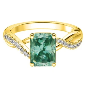 4,85Kt Achteck Form 100% Natürlich Bläulich Grün Diamant Ring Im 585er Gelbgold - Bild 1 von 4