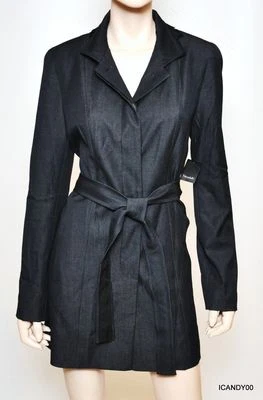 Nuevo con etiquetas $378 Tahari *CHARLI* Vestido Elástico con Cinturón Abrigo Chaqueta Parka Top ~ Índigo *M Foto 1 de 3