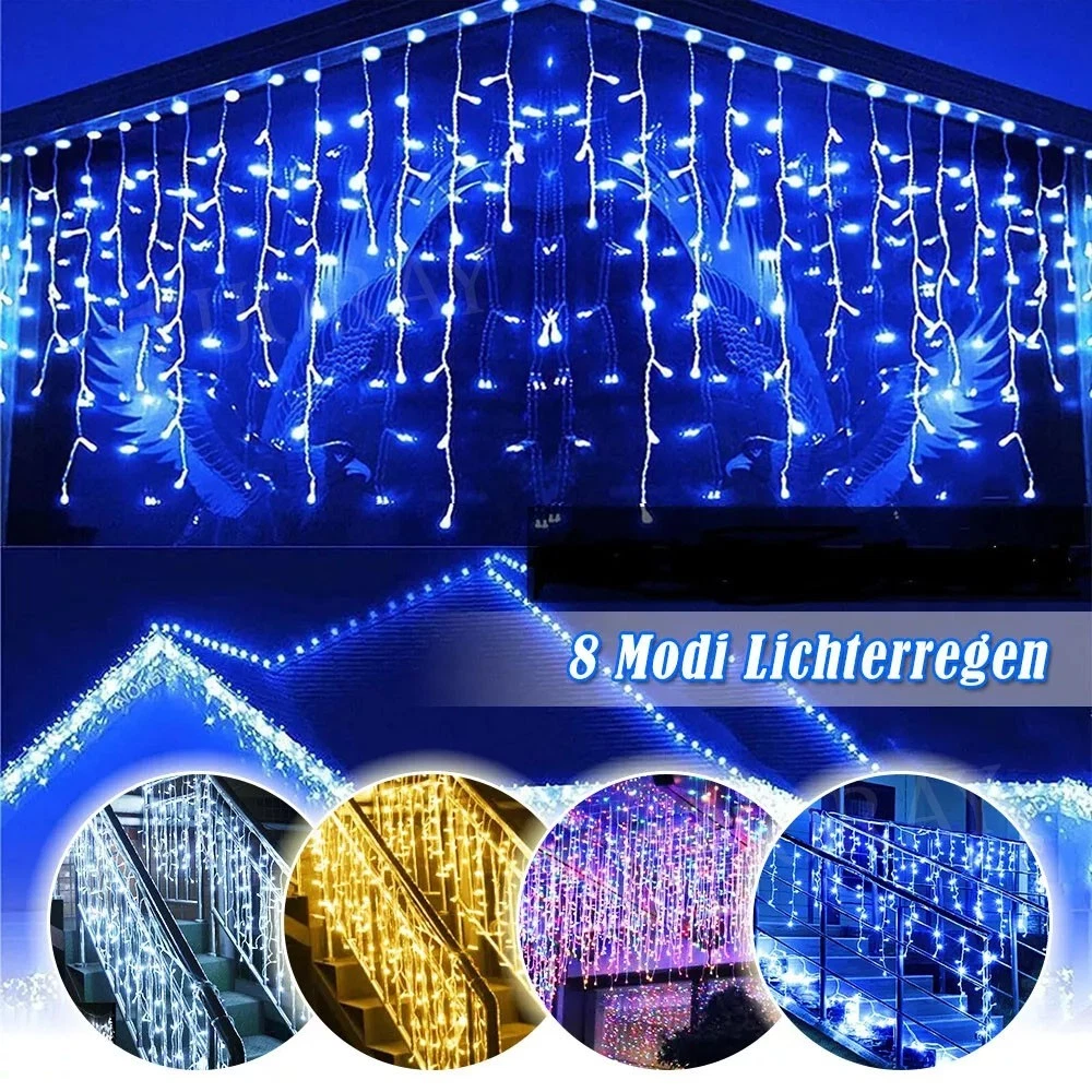 Eisregen-Lichterkette Mit Fernbedienung | 12m LED-Vorhangbeleuchtung In Warmweiß & Eisweiß