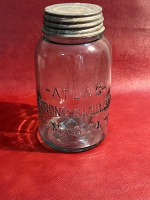 Old Antique Vintage ATLAS STRONG SHOULDER MASON Jar w/Original Lid - Image 1 of 4