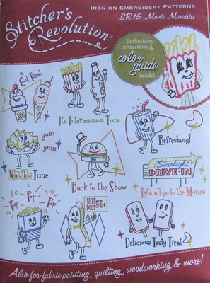 Stitchers Revolution MOVIE MUNCHIES Retro Embroidery Transfer Pattern SR-15 NEW - Image 1 of 2