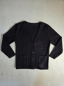 Unbranded Cardigan Sweater Girls Sz S Black Ribbed Knit V-Neck Button Front Top - Picture 1 of 8