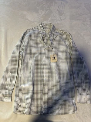 NWT Men’s Duck Head White/Brown Striped Size Medium Long Sleeve Dress Shirt - Image 1 of 4