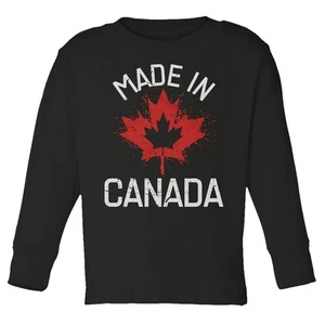 Canada Day - Made In Canada Maple Leaf Design Funny Toddler Long Sleeve TShirt - Picture 1 of 2