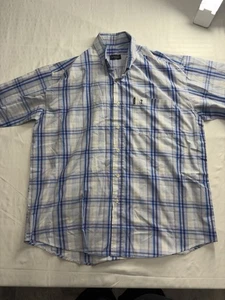 Guess Jeans Shirt Mens 2XL Blue Denim Button Up Western Stripe Long White - Picture 1 of 10